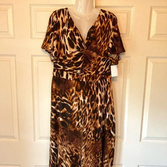 Superfoxx | Dresses | Superfoxx Womens Fit Flare Midi Dress Short Sleeves  Animal Print Brown Size Xl | Poshmark